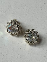 Vintage Faceted Aurora Borealis in Goldtone Wired Frame Clip Earrings – 5/8th’s  - £9.00 GBP