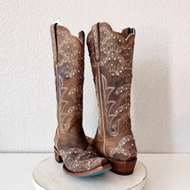 Lane CALYPSO Brown Cowboy Boots 7.5 Leather Snip Toe Bridal Wide Calf Ta... - £190.57 GBP