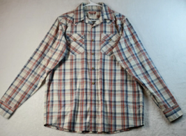 Wrangler Pearl Snap Button Shirt Mens Size Medium Plaid Cotton Long Sleeve - £16.00 GBP