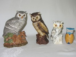 Lot of 4 Owl Ceramic Figurines Gray Brown Faux Marble Japan Pottery Signed - £31.81 GBP