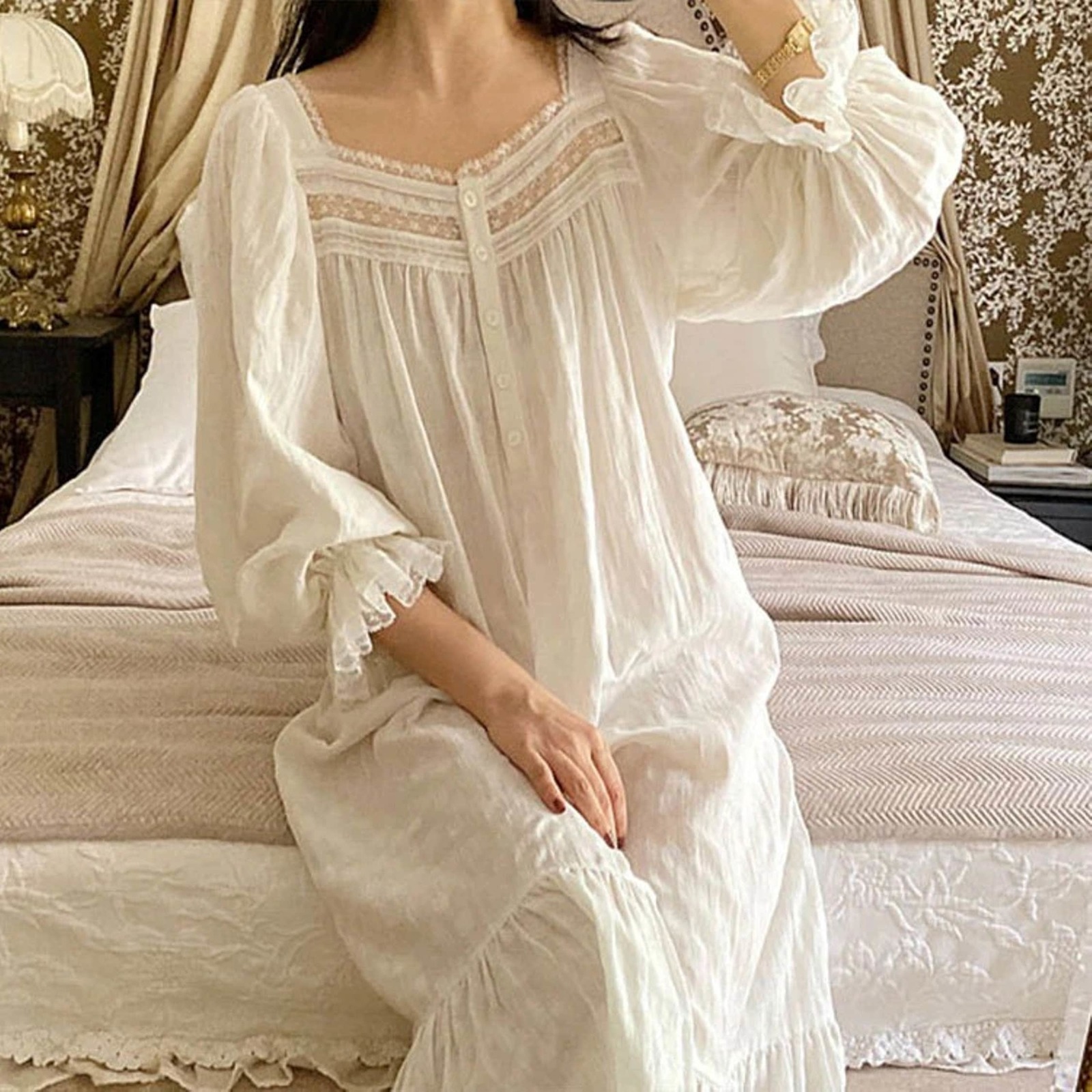 Primary image for Vintage White Victorian Nightgown, Sheer Sexy Nightgown White Edwardian Vintage 