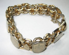 Fleur-de-lis Bracelet Gold Tone Heavy Metal With Safety Chain 7.5 inches - £11.97 GBP