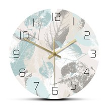 Fresh Leaves Plant Pattern Modern Wall Clock Silent Non-ticking Clock Nordic Wal - £30.76 GBP
