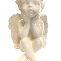 Angel Cherub Figure Hands on Knees Face Wings 6in Tall Off White Signed VTG - £31.83 GBP