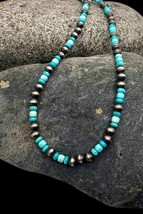 Southwestern Sterling Silver Natural Turquoise Navajo Pearl Beaded Necklace - £118.14 GBP
