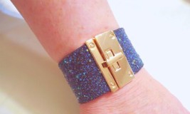 Thalia Sodi 7&quot; Gold-Tone Blue Glitter Wrap Bracelet L856 $34 - £11.31 GBP