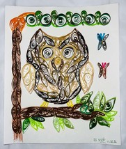 Handcrafted Quilled Paper Art Shades of Brown Owl Wall Paper Art Framed - $25.00