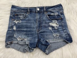 American Eagle Women Shorts 6 Blue Denim Hi Rise Shortie Super Stretch I... - £9.05 GBP