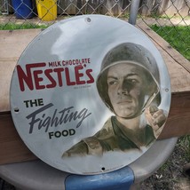 Vintage 1941 Nestle&#39;s Milk Chocolate &#39;The Fighting Food&#39; Porcelain Gas-Oil Sign - £98.77 GBP