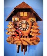 Antique Deer, Waterwheel and Pine Trees 1 Day Musical Cuckoo Clock - $4,225.71 MXN