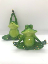 Yoga Frog Figurine Set of 2 Lotus Pose Pond Life Green Poly Stone Garden Home image 2