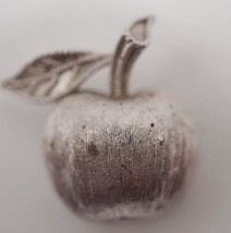 Signed Crown Trifari Brushed Silver Plated Apple Pin Brooch Teacher - £19.75 GBP