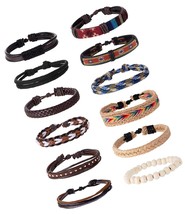 12-15Pcs Braided Leather Bracelets Set For Men Women - £34.76 GBP