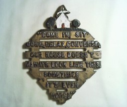 Vintage Metal Trivet - Footed - House &amp; Trees Design - Come in, Sit Down... - $10.00