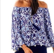 Lilly Pulitzer Womens Delaney Blouse Blue Abstract Long Sleeve Off Shoulder S - £23.20 GBP