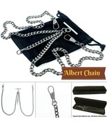 Silver Color Double Albert Chain Pocket Watch Chain Men T Bar Swivel Cla... - $11.50+