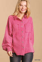 Mineral wash button down top with high low hem - £57.99 GBP