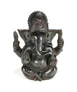 GANESHA STATUE 4.75&quot; Hindu Elephant God HIGH QUALITY Dark Resin Sitting ... - $17.95