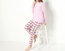 AnyBody Lush Jersey Lounge Set - Mauve Mist / Plaid, Petite XL - £24.11 GBP