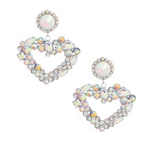Multi Shape AURBO Crystal Rhinestone Stud Silver Heart Drop Fashion Earrings - £36.15 GBP