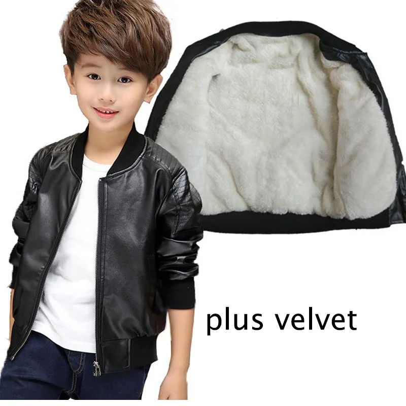 2-12 Years Boys PU Leather Jackets  Winter Children Plus Velvet Warm Outerwear T - £88.71 GBP