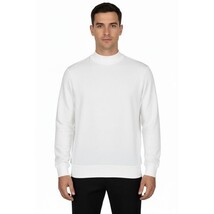 Men's Sweater Knit By BRANGO Turkey Mock Neck Cotton Blend 21050 White image 3