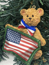 Carlton Cards Heirloom Old Glory American Flag Teddy Bear Ornament 2003 ... - $11.19