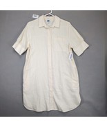 NWT Old Navy Women&#39;s M Cream Linen Shirt Dress Short Sleeve Button Up Mi... - $30.00