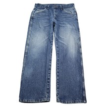 Wrangler Pants Mens 34 Blue Mid Rise Flat Front Straight Leg Faded Jeans - $25.62