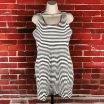 Dress Striped White Black Size Medium Womens Active USA Stretch MIDI Sleeveless - £7.47 GBP