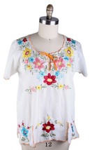 VTG Amalin Mexican Top White PolyCotton Colorful Embroidered Festival Sz... - $78.21