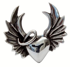Naughty Love Winged Heart Sterling Silver Ring Femme Metale 925 Wings Devil Tail - £103.83 GBP