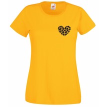 Womens T-Shirt Leopard Skin Heart, Animal Shape Shirts, Skin Print Shirt - £19.70 GBP