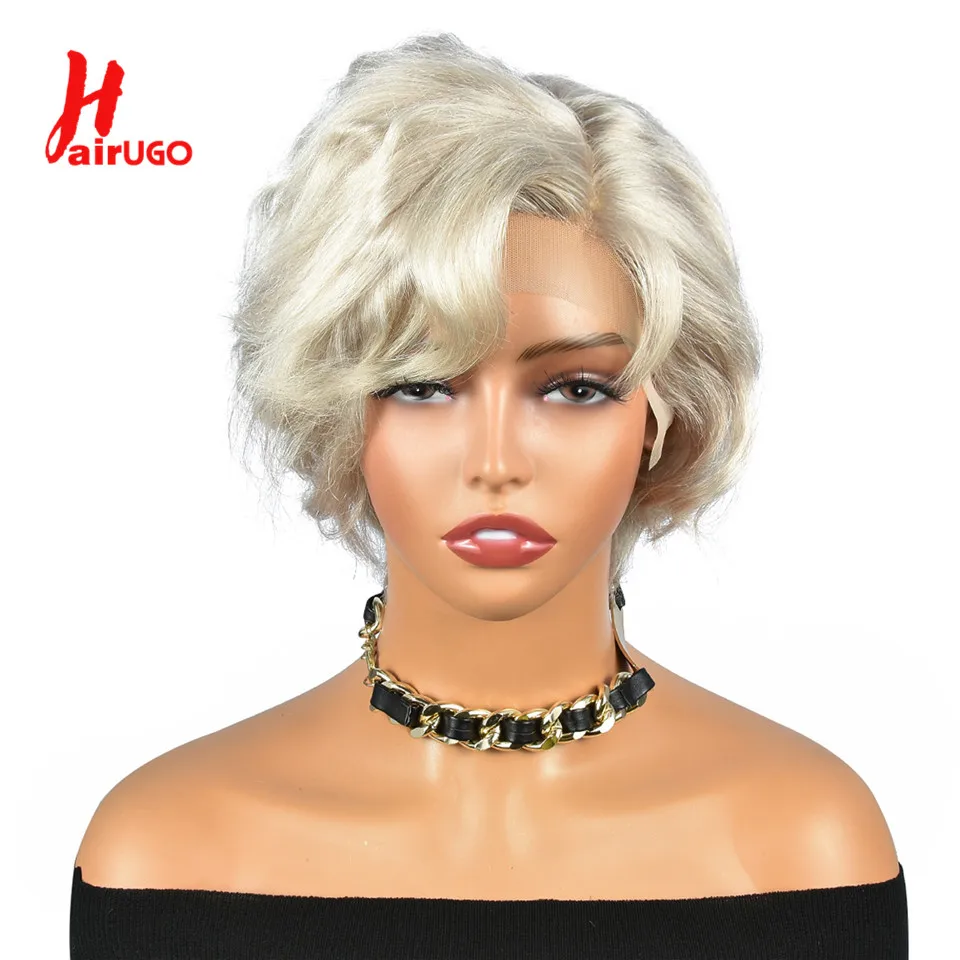 Gray Pixie Cut Wigs 12A Remy Full Machine Made Wigs Ash Platinum Straight - £42.28 GBP