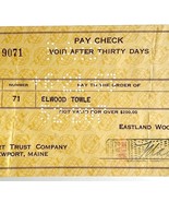 Newport Trust Company 1963 Eastland Woolen Mill Pay Check Maine Banking ... - $40.99 CAD