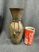 Vintage Metal Vase With Rope Detail 9” Tall 3 1/8” Opening 1.3 Pounds - $8.91