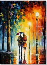 Couple Sharing One Umbrella Vibrant Canvas Print Framed 12&quot; x 16&quot; NEW! - $13.98