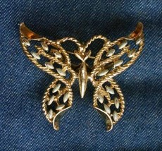 Gerry&#39;s Mid Century  Modern White Enamel Gold-tone Butterfly Brooch 1960s 2&quot; - £10.17 GBP