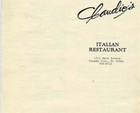 Claudio&#39;s Italian Restaurant Menu Beck Avenue Panama City Florida  - £14.24 GBP