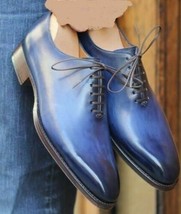 Handmade Men&#39;s Blue Color shoes Men&#39;s Oxfords Lace Up Leather Fashion shoes - £120.26 GBP+