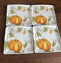 Maxcera 4 Pumpkin Fall Leaves 4 Salad Plates Ceramic Square - £47.52 GBP
