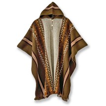 Llama Wool Mens Unisex South American Hooded Poncho Cape Coat Jacket Khaki Brown - £62.09 GBP