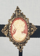 Vintage Signed Gerry’s Gold Ton Red Filigree Lady Cameo Pendant Brooch - $28.67