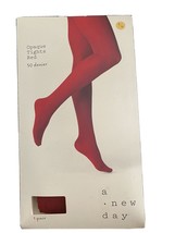 A New Day Opaque Tights Womens Sz M / L Salsa Red 50 Denier 1 Pair NEW - £3.98 GBP