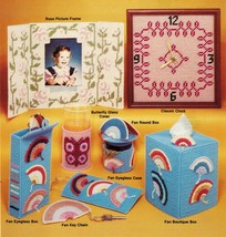 Vtg Needlepoint Plastic Canvas Owl Coaster Clock Butterfly Nursery Mats Pattern - £10.47 GBP