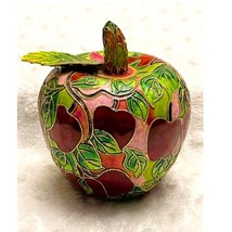 Vintage Cloisonne Enamel Brass Apple, Oriental Scene Design Art Decor-EX... - $26.73