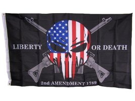3x5 Liberty or Death 2nd Amendment USA Punisher Skull Rifles 1789 Flag 3&#39;x5&#39; - £7.00 GBP