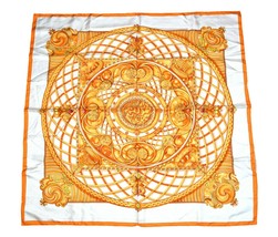 Hermes Scarf Monnaies Et Symboles Des Parisii 90 cm Silk Orange RAK - $337.49