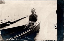 RPPC Girl in Boat Just Back from Lily Lake California Lake Tahoe Postcard X7 - £23.55 GBP