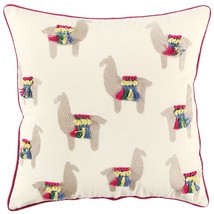 Ivory Fiesta Fun Embroidered Llamas Throw Pillow - £61.85 GBP